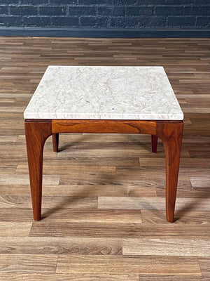 Mid-Century Modern Sculpted Walnut Side Table w/ Marble Top, c.1960’s