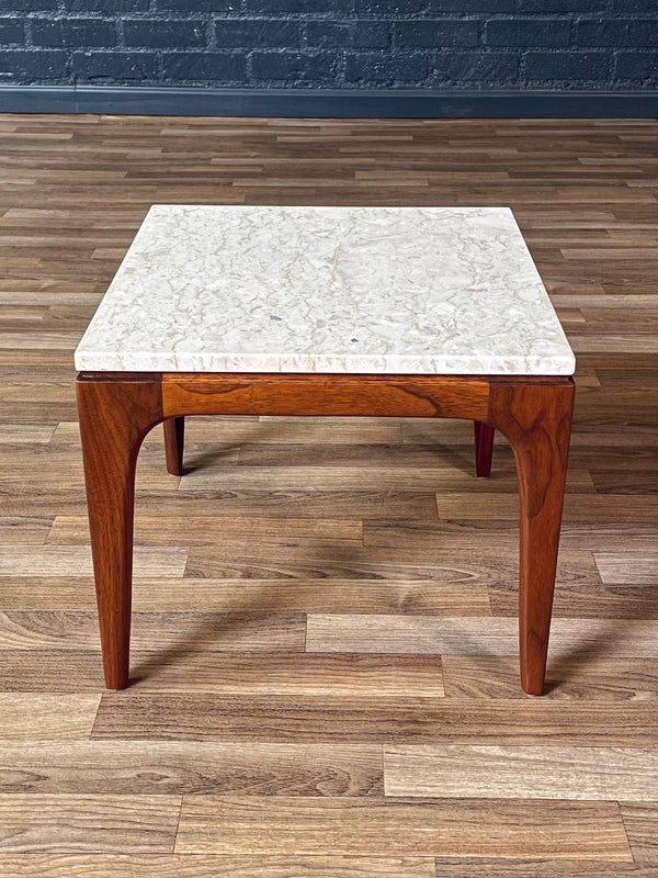 Mid-Century Modern Sculpted Walnut Side Table w/ Marble Top, c.1960’s