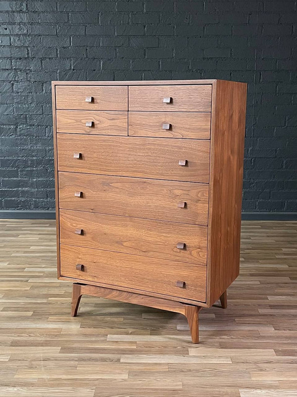 Mid-Century Modern Sculpted Walnut Highboy Dresser by LA Period, c.1960’s