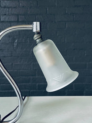 Art Deco Chrome Twin Arm Desk Lamp w/ Frosted Glass Shades, c.1930’s