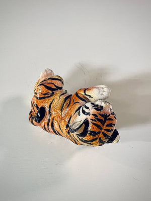 Mid-Century Italian Hand Painted Ceramic Baby Tiger Sculpture, c.1970’s