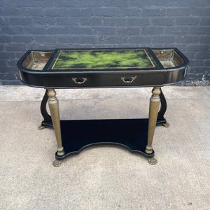 French Neoclassical  Ebonized & Leather Top Console Table with Planter and Brass Claw Feet, c.1940’s