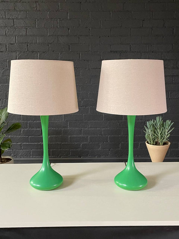 Pair of Mid-Century Modern Green Tulip Shape Table Lamps by Laurel, c.1960’s