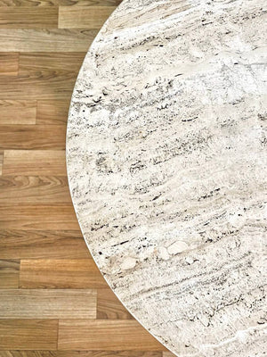 Vintage Post Modern Round Travertine Stone Pedestal Table, c.1970’s