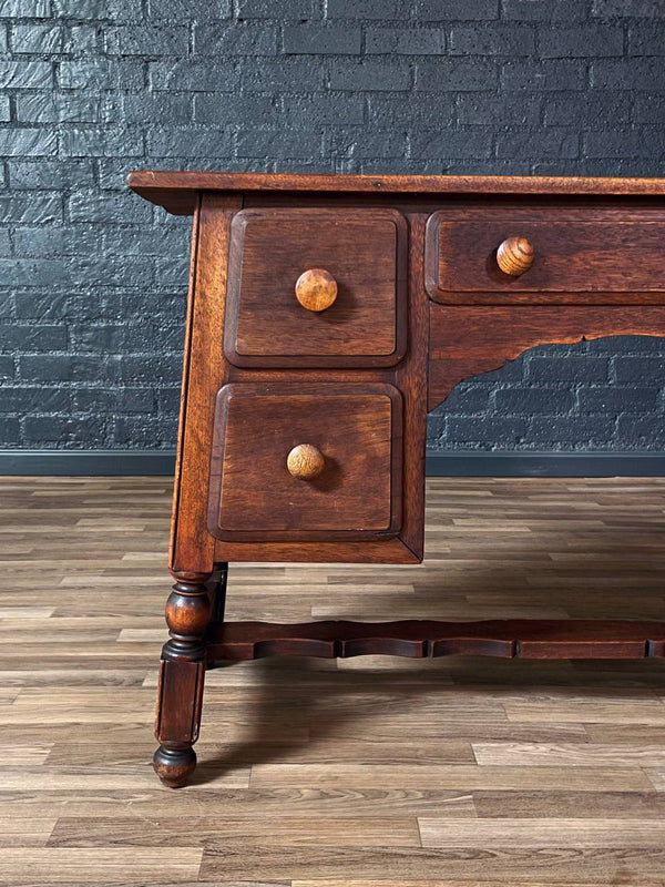 American Colonial Revival Oak Writing Desk w/ Turned Legs, c.1930’s