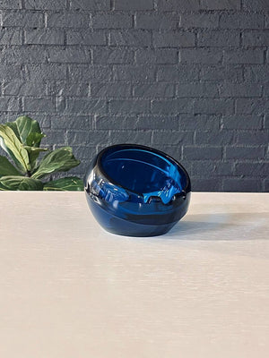 Mid-Century Blue Glass Orb Ash Tray by Viking Art Glass, c.1960’s