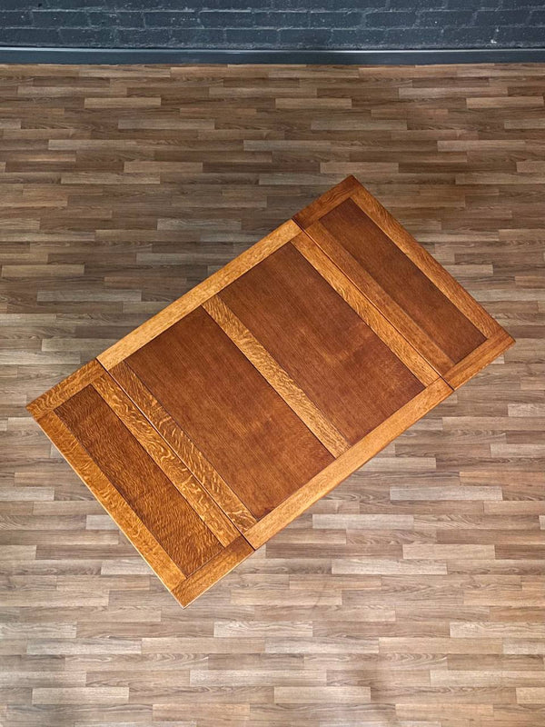 American Arts & Crafts Tiger Oak Draw-Leaf Dining Table, c.1920’s