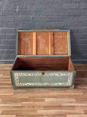 Antique Hand-Painted Indian Rajasthani Dowry Chest w/ Floral Motif, c.1890’s
