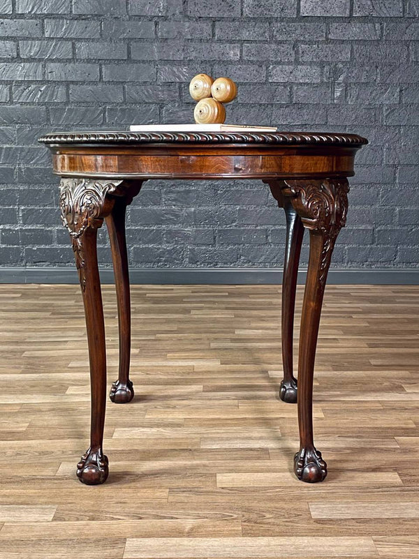 English Chippendale Style Mahogany Round Side Table w/ Ball & Claw Feet, c.1920’s