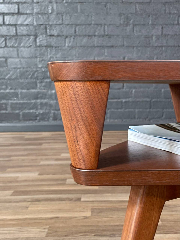 Mid-Century Modern Triangular Two-Tier Side Table w/ Bookshelf, c.1950’s