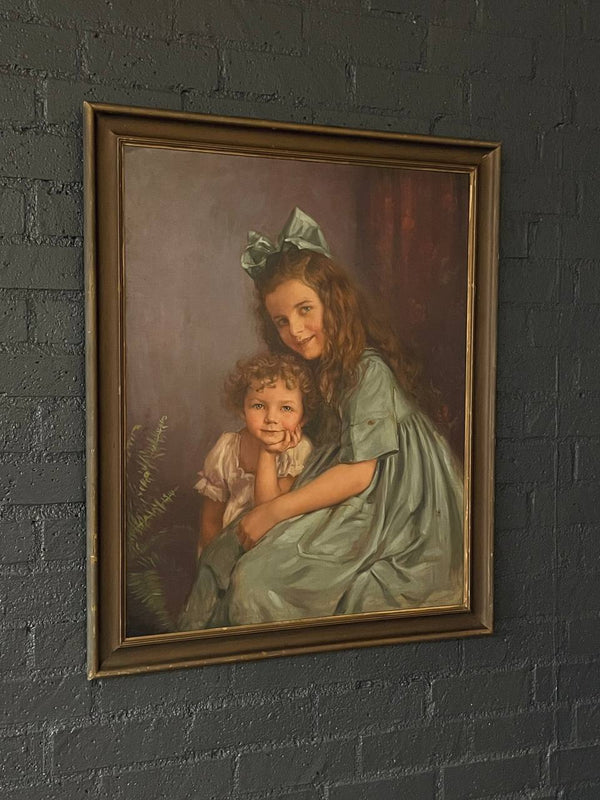 Antique California Portrait Oil Painting of Sisters by Wanda Neumann, c.1920’s