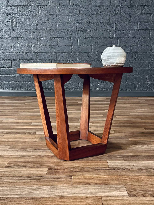 Mid-Century Modern Round Walnut Side Table w/ Sculpted Base, c.1960’s