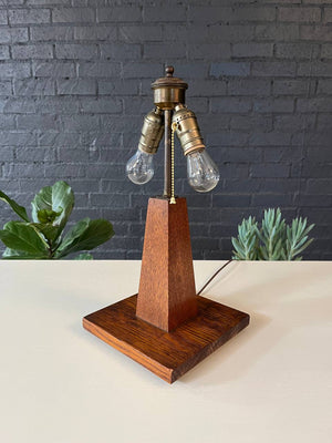 Antique Arts & Crafts Oak Pyramid Style Table Lamp, c.1940’s