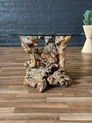 Mid-Century Modern Burl Root Side & Glass Side Table, c.1960’s