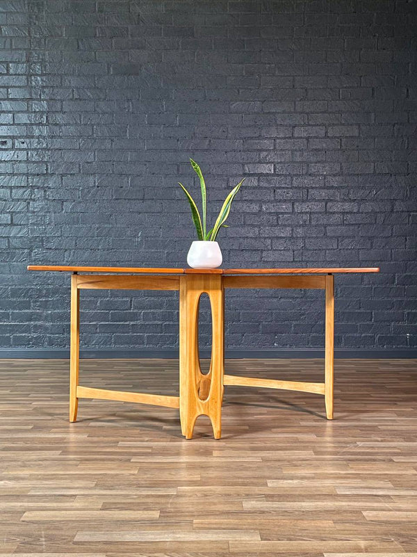 Mid-Century Norwegian Modern Teak & Birch Drop Leaf Dining Table by Bendt Winge, c.1960’s