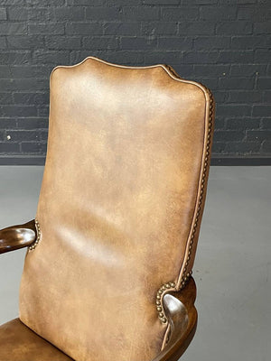 Set of 3 Queen Anne Leather & Wood Armchairs, c.1960's