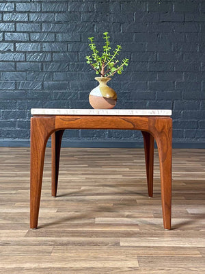 Mid-Century Modern Sculpted Walnut Side Table w/ Marble Top, c.1960’s