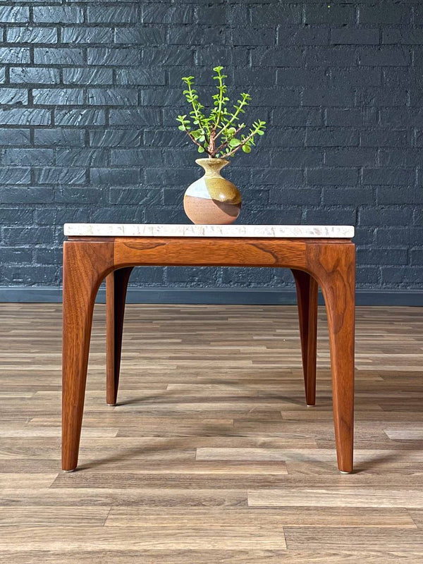 Mid-Century Modern Sculpted Walnut Side Table w/ Marble Top, c.1960’s