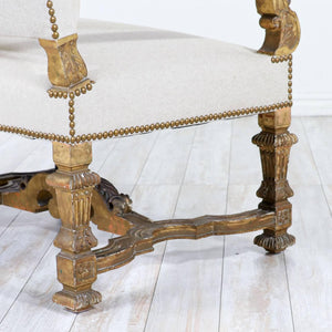 Italian Gold-Leaf Carved Giltwood & Linen Sofa