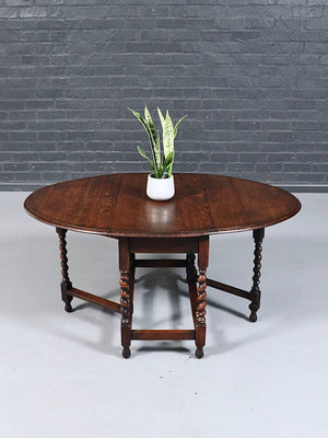 English Jacobean Revival Oak Gateleg Dining Table, c.1920's