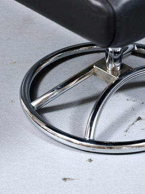 Scandinavian Modern “Stressless” Chrome & Black Leather Ottoman by Ekornes, c.1970’s