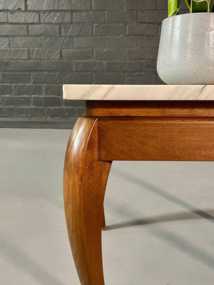 Italian Mid Century Modern White Veined Marble & Wood Side Table , c.1960's