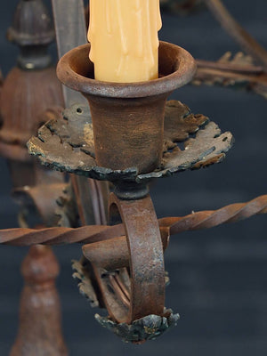 Spanish Colonial Revival Five-Light Wrought Iron Chandelier, c.1940's