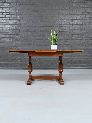 English Jacobean Revival Oak Draw-Leaf Dining Table, c.1930's