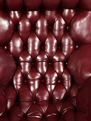 English Edwardian Chesterfield Style Leather Chair & Ottoman, c.1960's