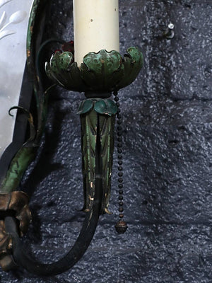 Pair of Italian Florentine Painted Metal & Etched Mirror Wall Sconces, c.1920's