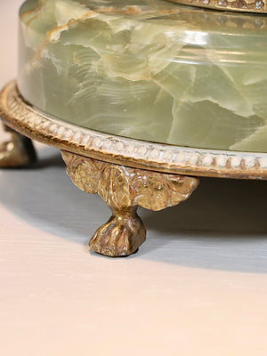 Italian Neoclassical Revival Green Onyx & Gilt Cherub Table Lamp, c.1950’s