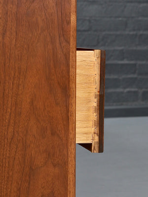 Mid Century Modern Walnut Profile Dresser with Mirror by John Van Koert for Drexel, c.1950's