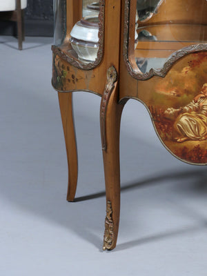 French Louis XV Style Hand-Painted Curio Vitrine Cabinet, c.1920’s