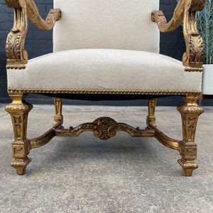Pair of Italian Giltwood & Linen Arm Chairs