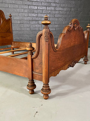 Full Size American Victorian Revival Burl Walnut Bed by Sligh Furniture Company, c.1940's