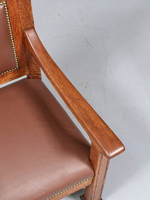 American Arts & Crafts Carved Oak Armchair, c.1930's