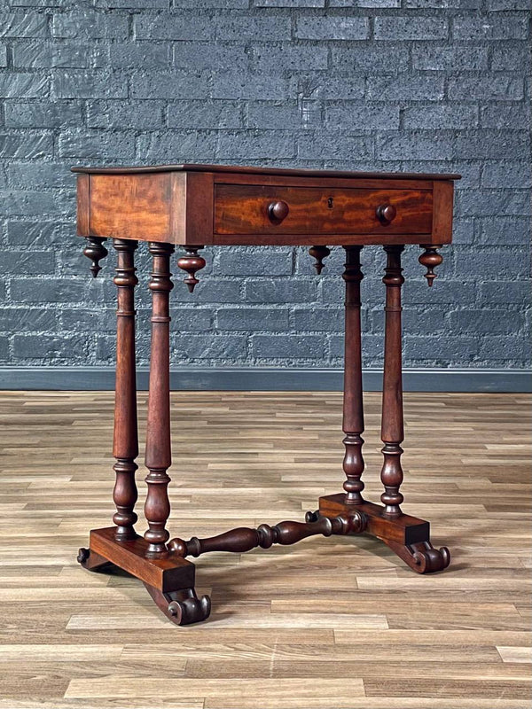 American Classical Revival Mahogany Work Table w/ Turned Legs, c.1920’s
