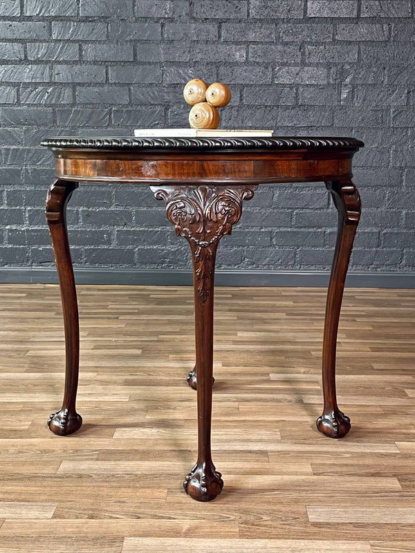 English Chippendale Style Mahogany Round Side Table w/ Ball & Claw Feet, c.1920’s