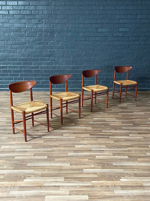 Set of 4 Peter Hvidt & Orla Mølgaard-Nielsen Teak & Rush Chord Dining Chairs, c.1950’s