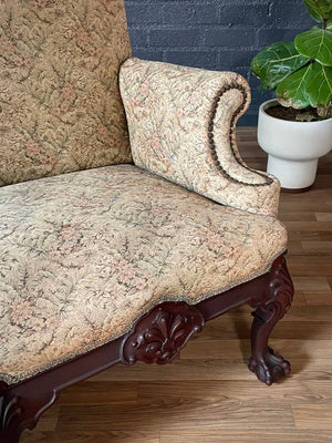 Antique Chippendale Revival Carved Mahogany Loveseat w/ Ball & Claw Feet, c.1930s