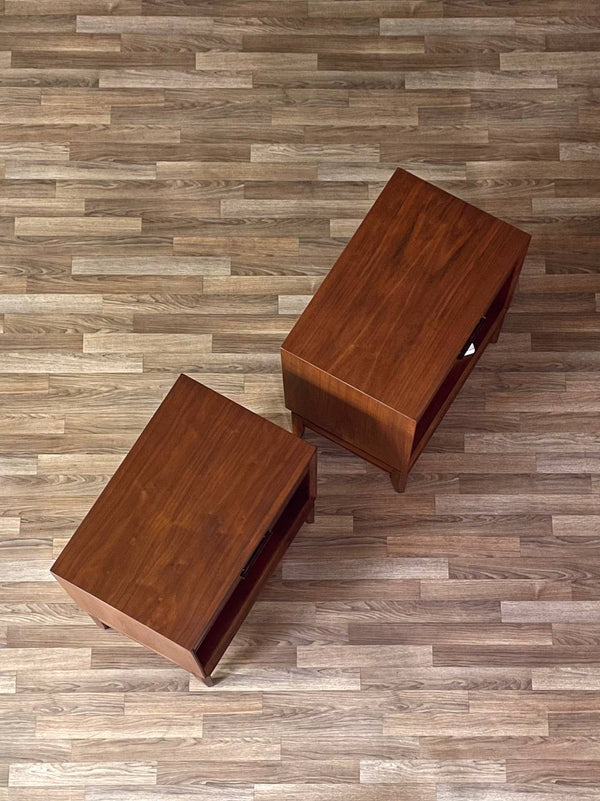 Pair of Mid-Century Modern Walnut Night Stands w/ Bookcase by Drexel, c.1960’s