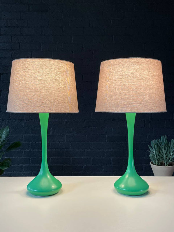Pair of Mid-Century Modern Green Tulip Shape Table Lamps by Laurel, c.1960’s