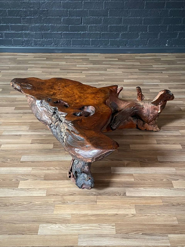 Mid-Century Hand-Carved Live Edge Redwood Burl Root Coffee Table, c.1960’s