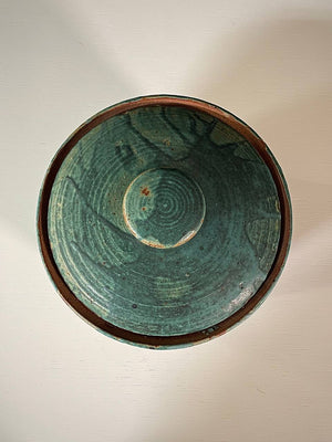Mid-Century Studio Pottery Lidded Vessel w/ Dripped Green Glaze, c.1960’s