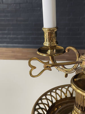 Vintage French Bouillette Brass Table Lamp with Tole Shade, c.1960’s