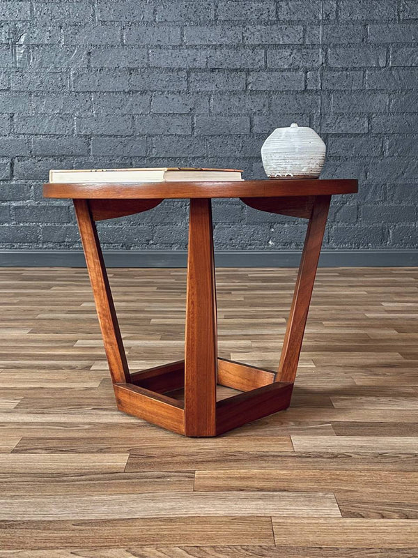 Mid-Century Modern Round Walnut Side Table w/ Sculpted Base, c.1960’s
