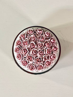 Antique German Elfinware Porcelain Roses Trinket Box w/ Brass Accents, c.1960’s