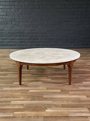 Mid-Century Modern Round Marble & Walnut Coffee Table, c.1960’s