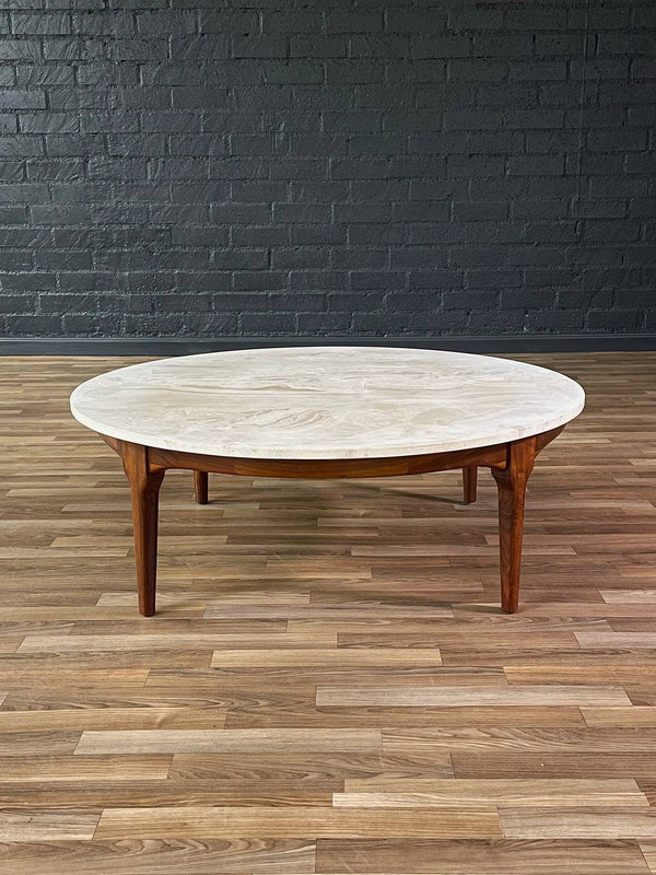 Mid-Century Modern Round Marble & Walnut Coffee Table, c.1960’s