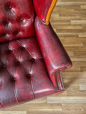 Vintage English Chesterfield Style Tufted Oxblood Wingback Chair, c.1960’s